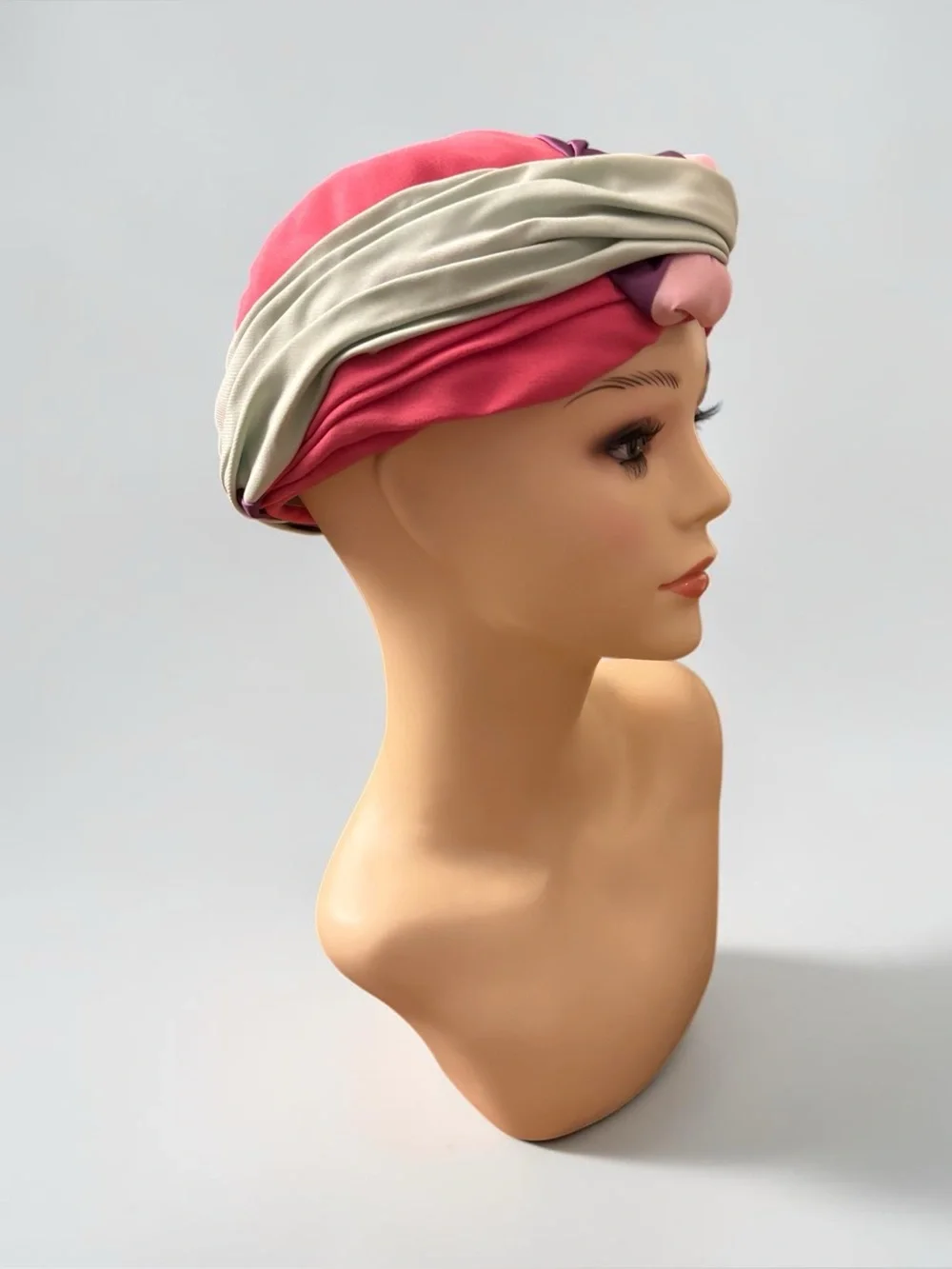 Vintage Twisted Fabric Turban, Pink Sage Green Yellow Purple Mix